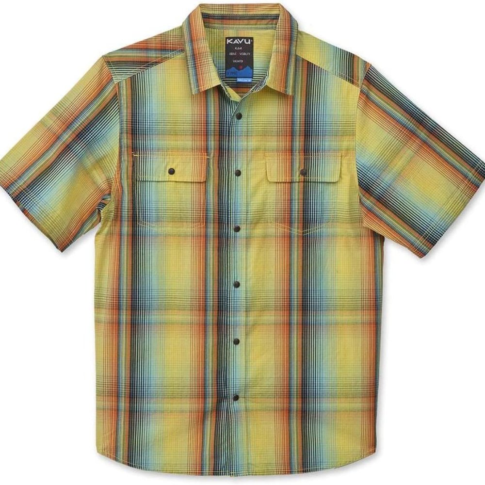 KAVU Northbound Sun Blaze Short Sleeve Shirt Summer Plaid Snap Button Up New!